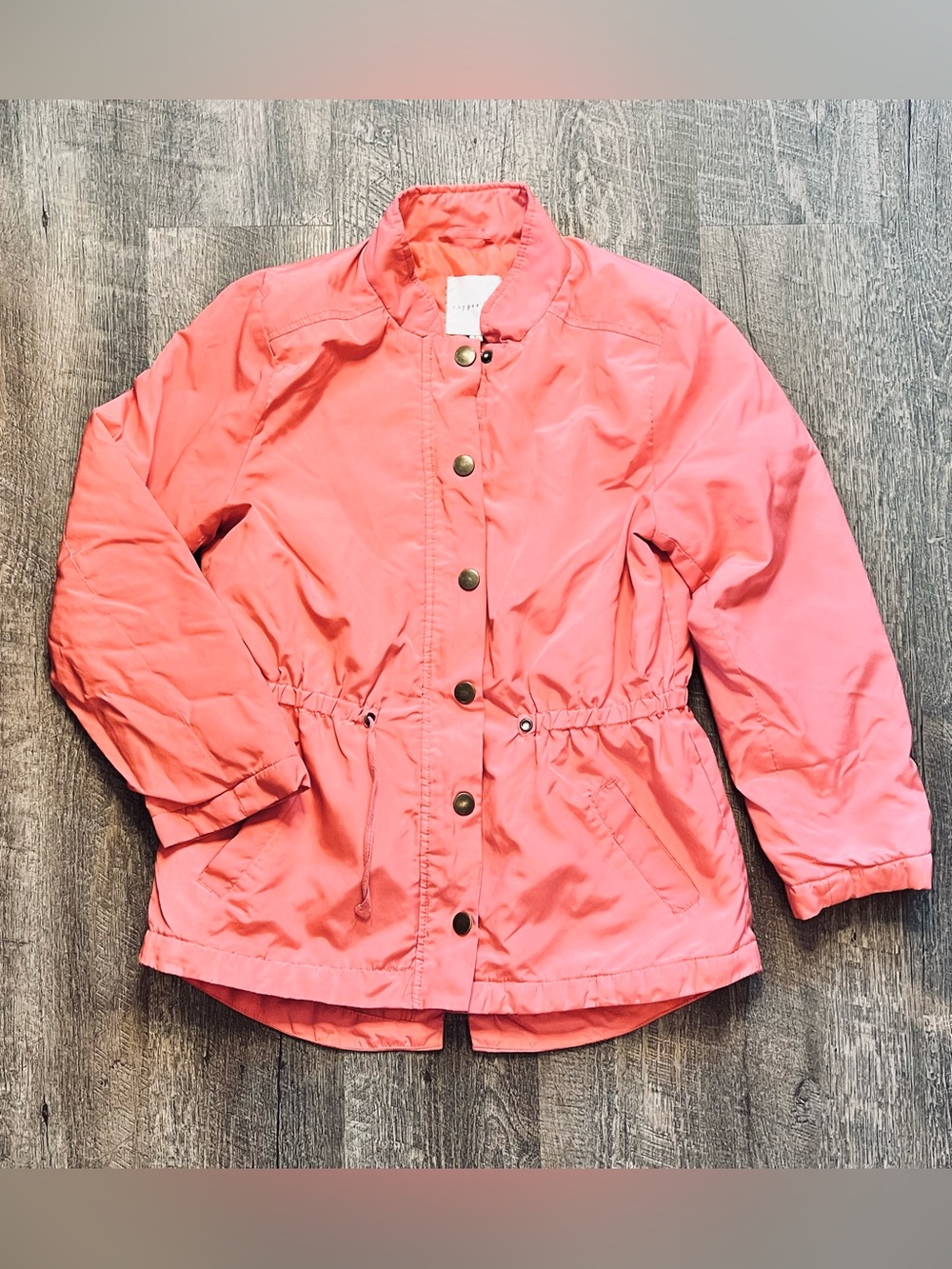 Copper Key Girls Large Coral Pink Quilted Utility Jacket Cinch Waist Coat